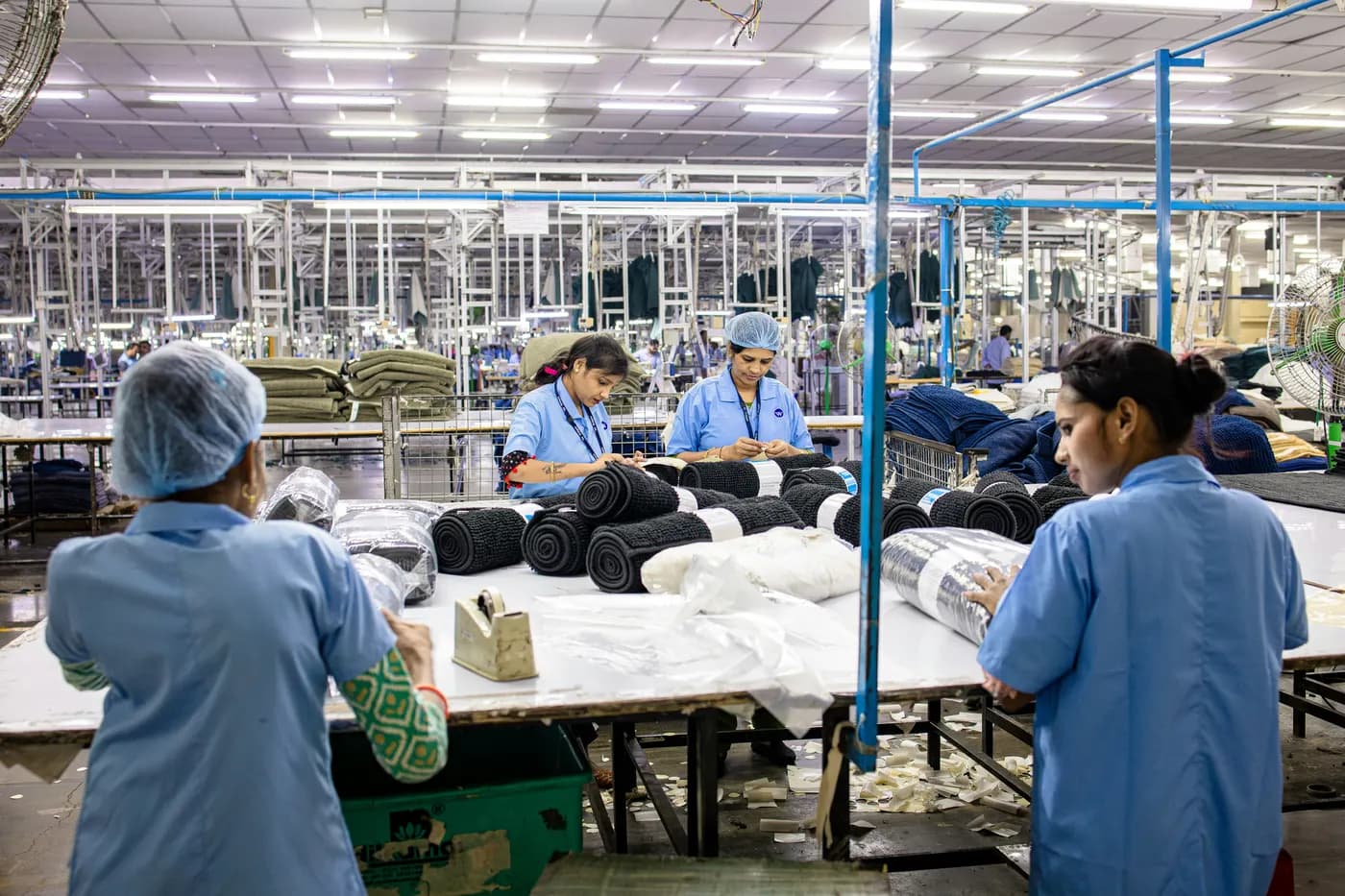 Textile workshop producing and packing hair protection products